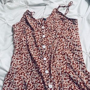 Tan & light blue flower summer dress with buttons